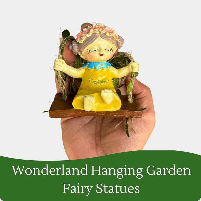 Garden Fairies on Hanging Swings – Set of 2- Pink & Yellow- 3.5x2.1x3.6inch