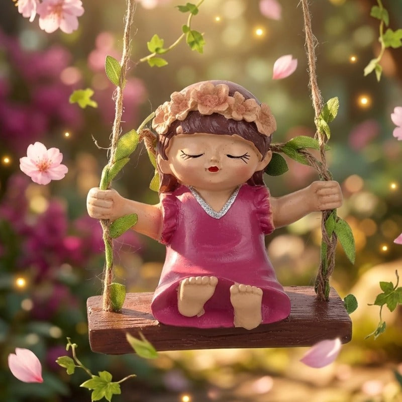 Garden Fairies on Hanging Swings – Set of 2- Pink & Yellow- 3.5x2.1x3.6inch
