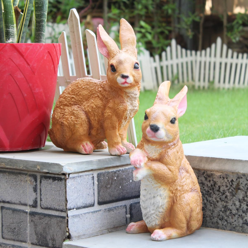 Set of 2 Brown Rabbits | Garden Decor
