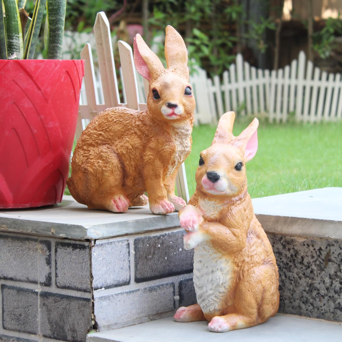 Set of 2 Brown Rabbits | Garden Decor