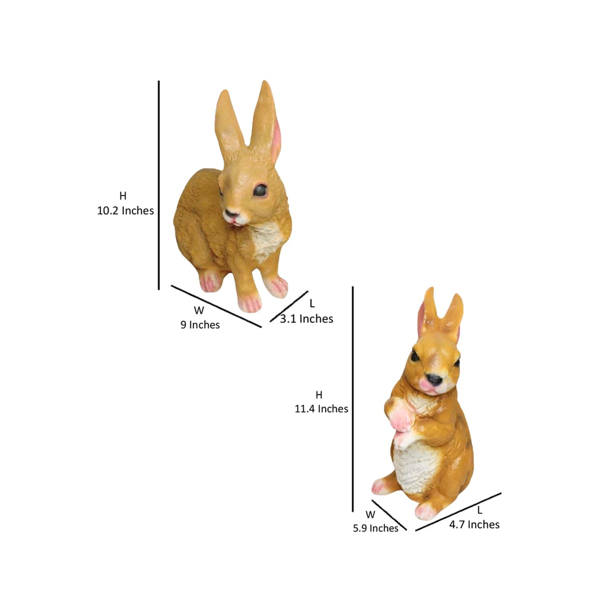 Set of 2 Brown Rabbits | Garden Decor
