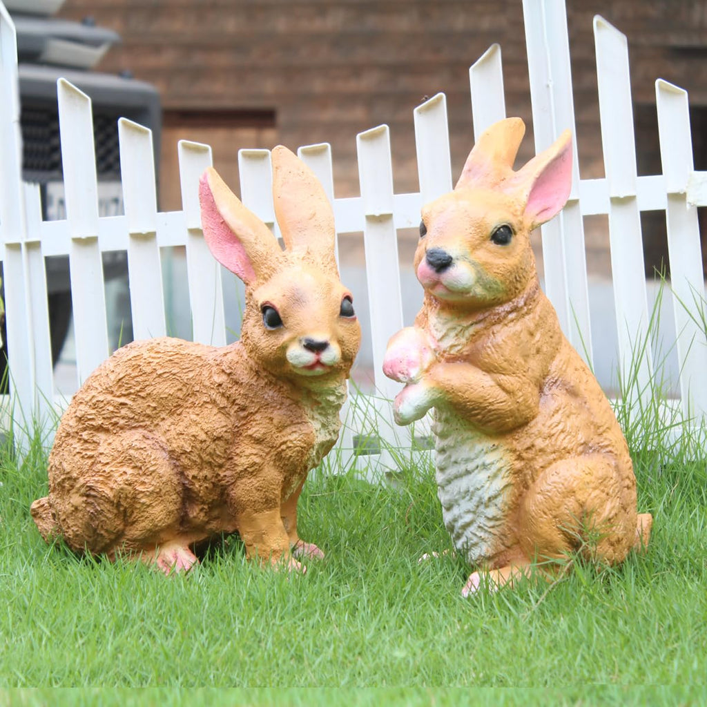 Set of 2 Brown Rabbits | Garden Decor