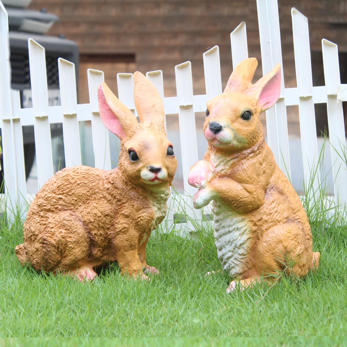 Set of 2 Brown Rabbits | Garden Decor