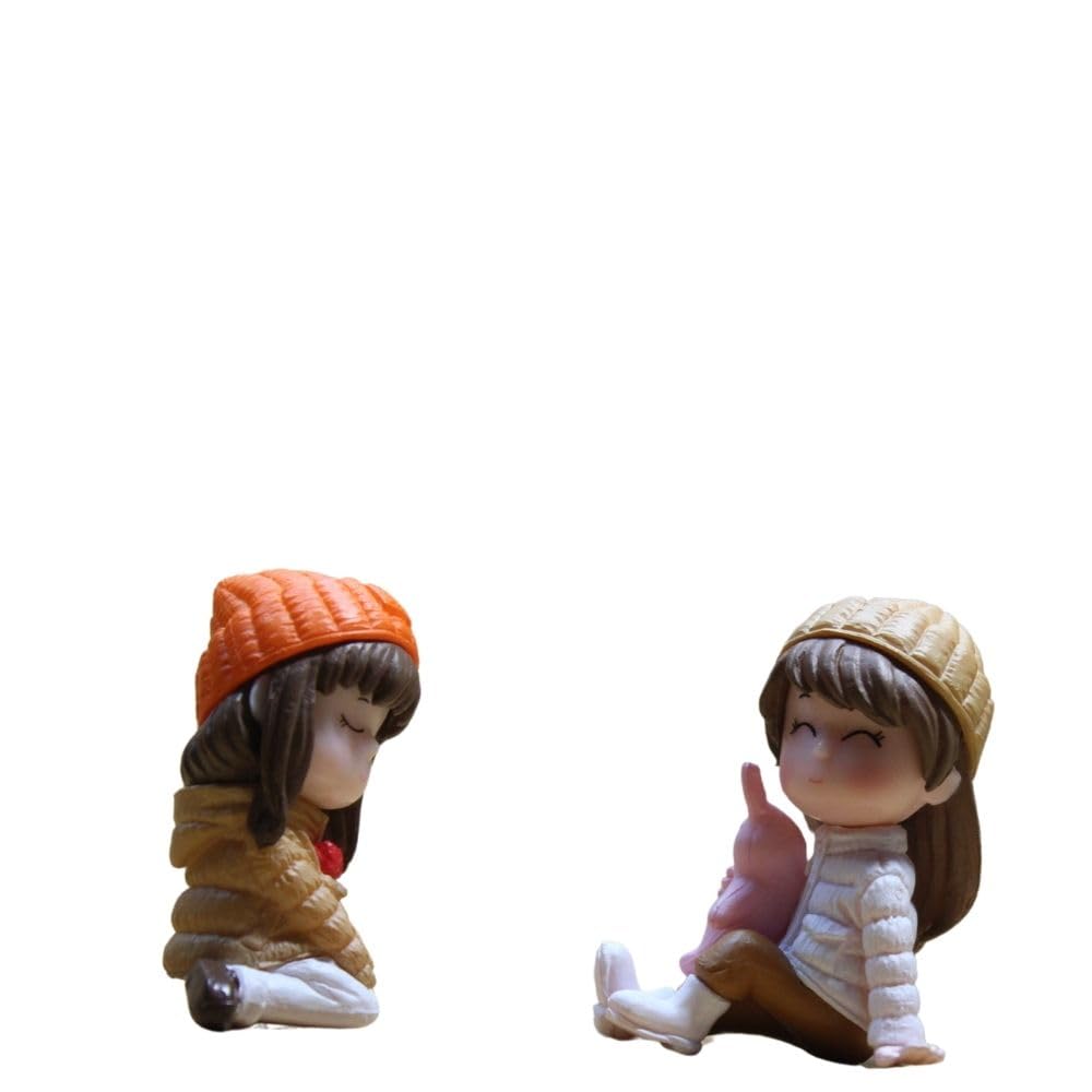 Imported Miniatures (Set of 1) Two Girls Sitting|Miniature Figurine| Shelf Decor | Resin Home Decor | Gift Items