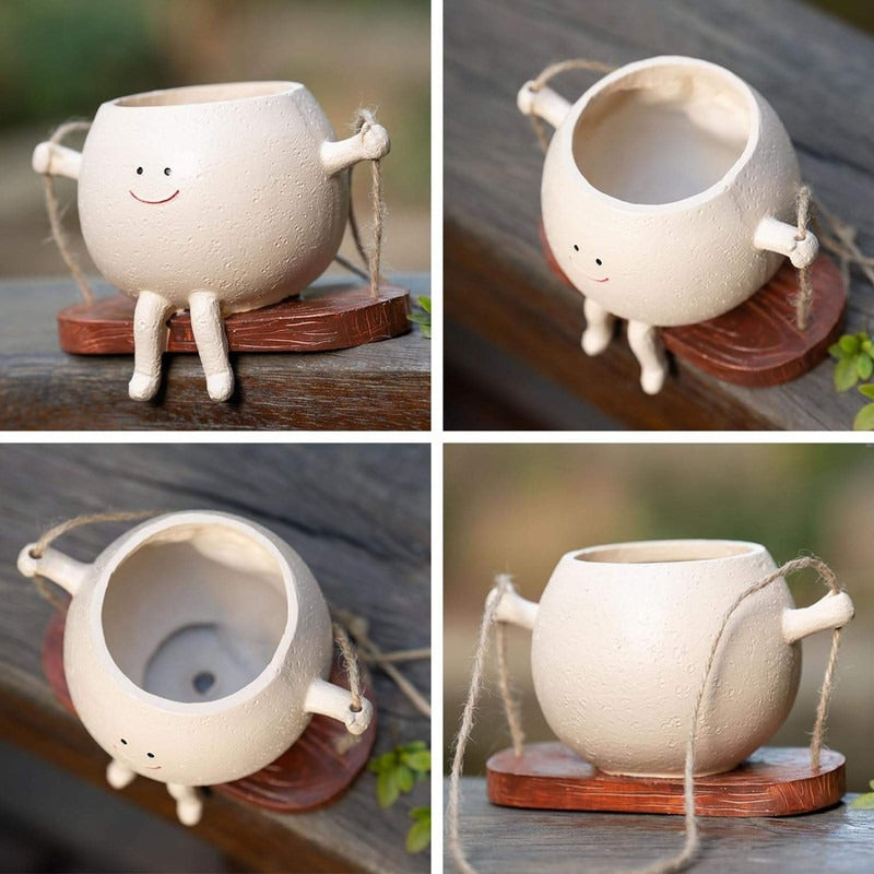 Whimsical Hanging Swing Planter – Handcrafted Ceramic Succulent Pot- Plant Not Included