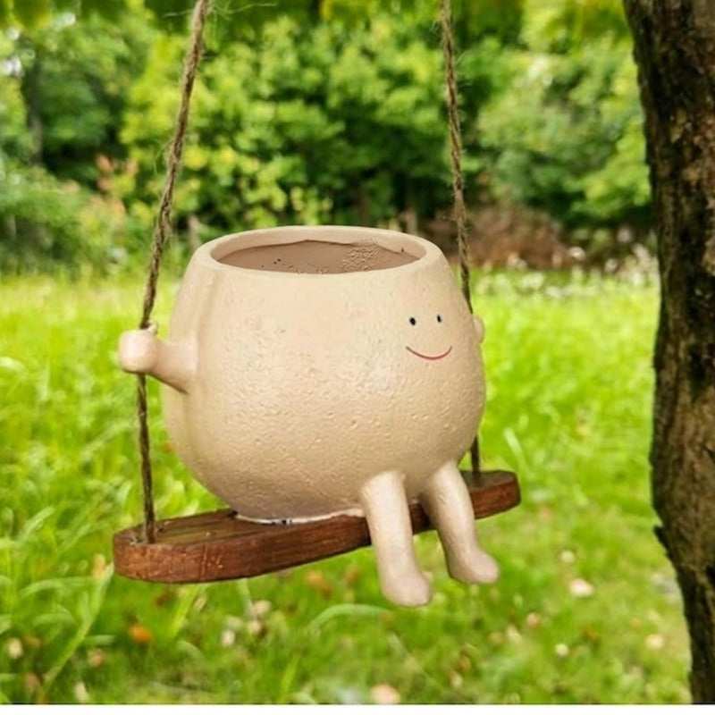 Whimsical Hanging Swing Planter – Handcrafted Ceramic Succulent Pot- Plant Not Included