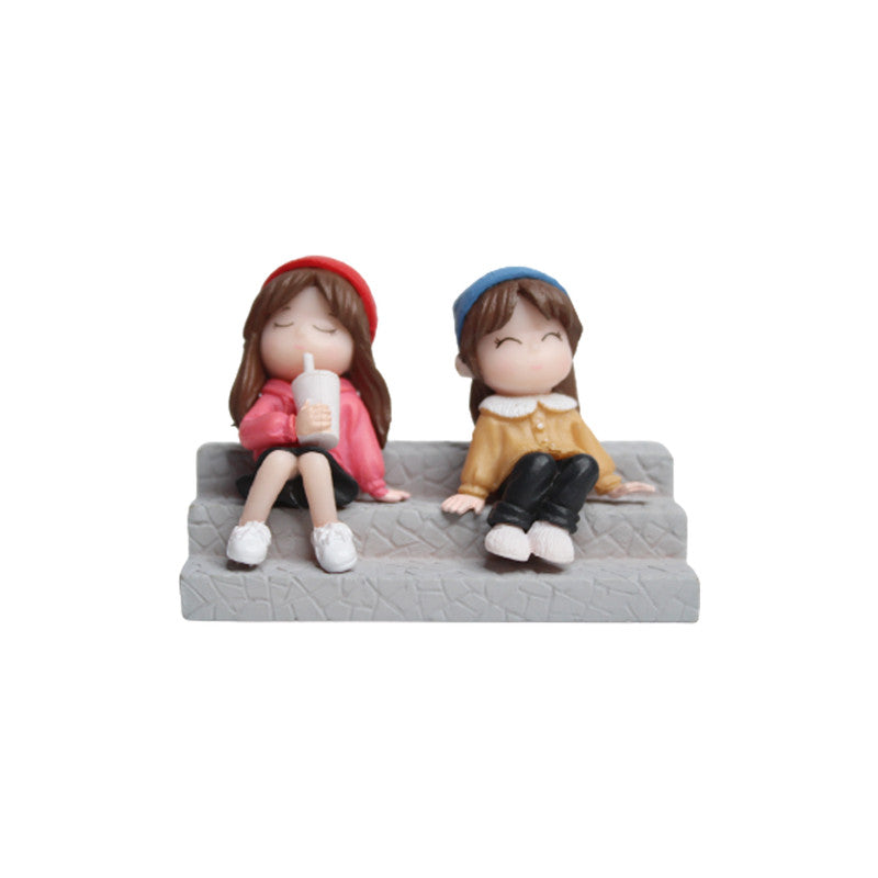 Wonderland Two Sister on Stairs|Miniature Figurine| Shelf Décor | Resin Home décor | Gift Items