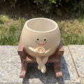 Wonderland Whimsical Smiling Sitting Rocking Chair Planter – Cute Face Flower Pot with Coffee Cup Accent for Succulents and Small Plants-