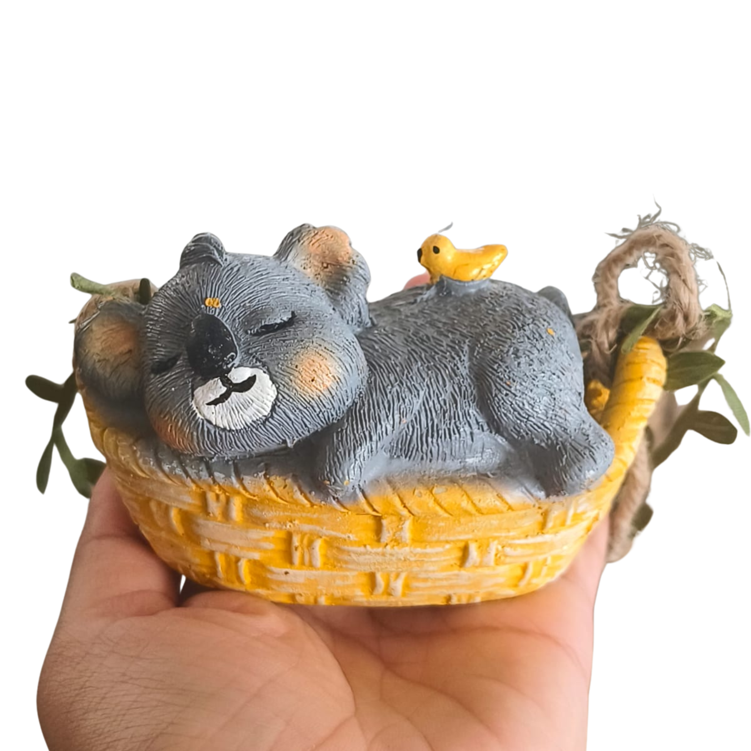 Sleeping Koala Garden Statue – Hanging Tree Decór with Swing Basket