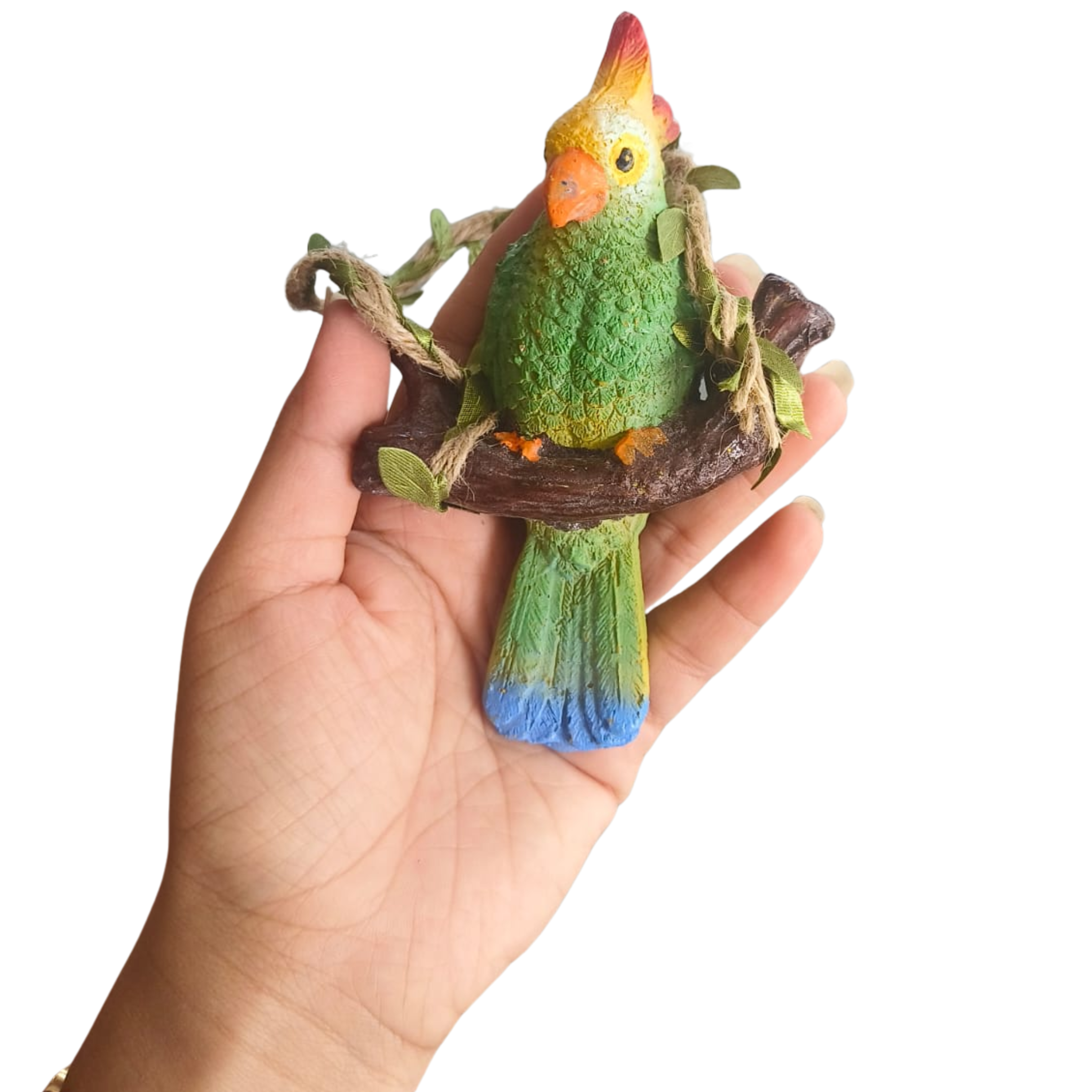 Decorative Hanging Parrot on Branch Figurine