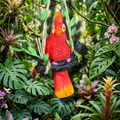 Vibrant Red Parrot Garden Statue – Hanging Tropical Bird Figurine on Tree Branch Swing