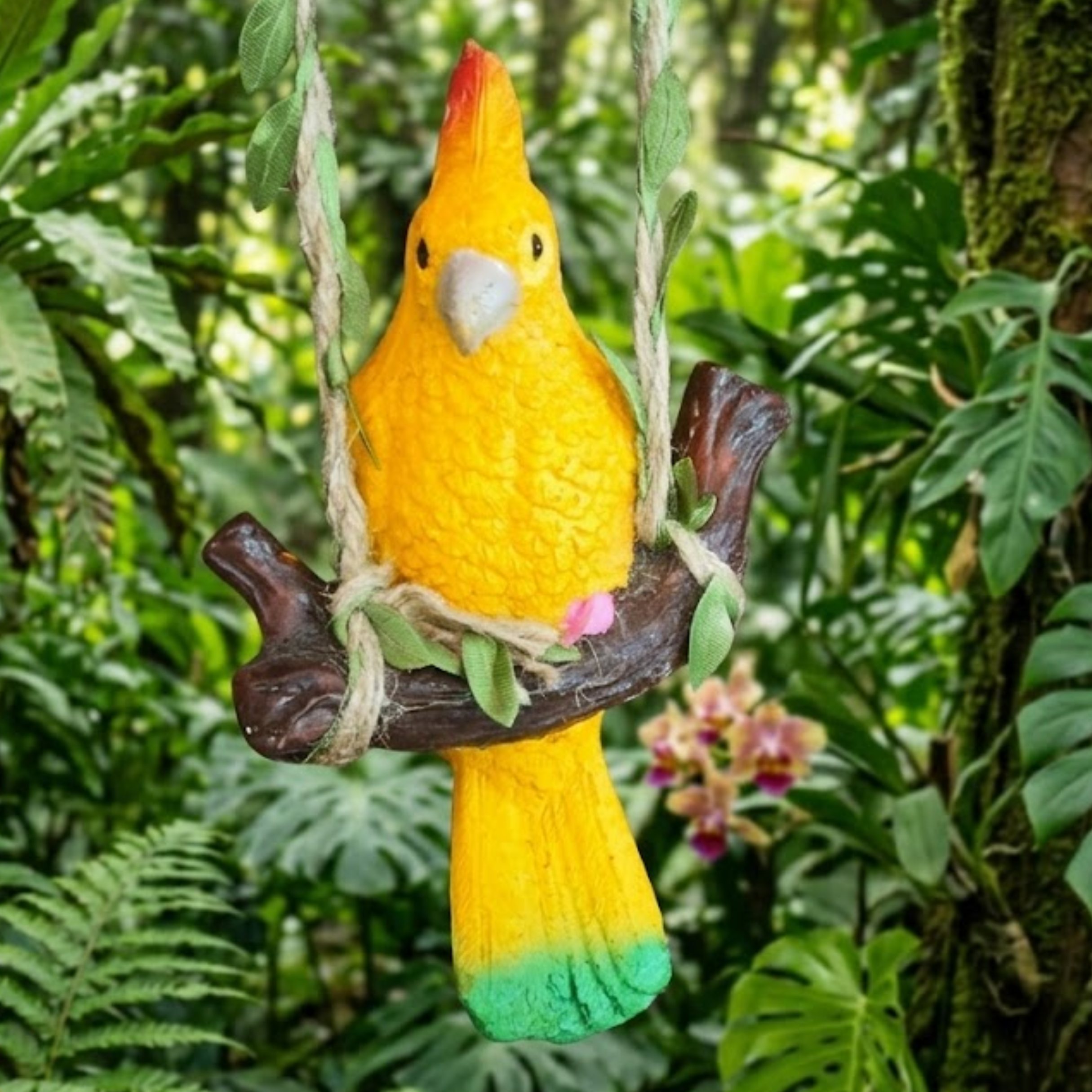 Vibrant Yellow Cockatoo Hanging Garden Statue