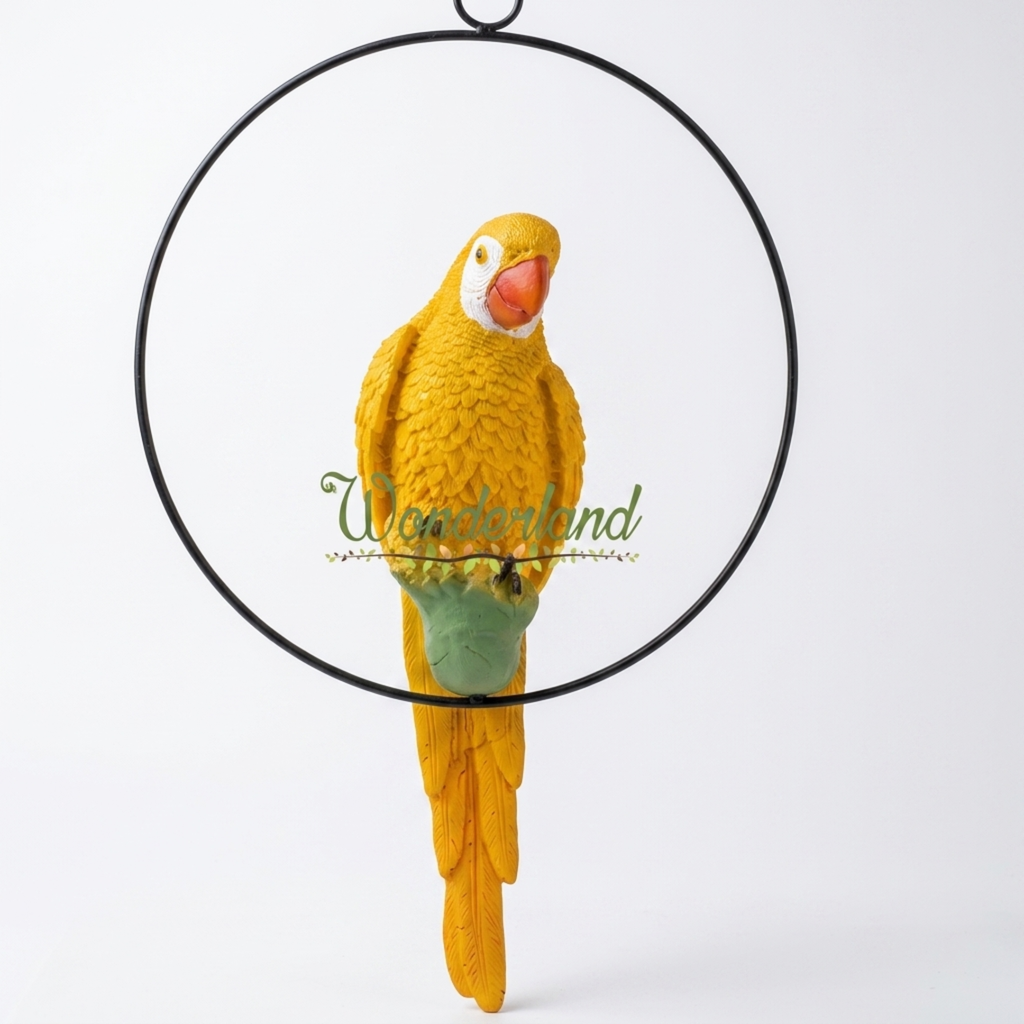 Vibrant Resin Yellow Macaw Parrot Hanging Garden Statue