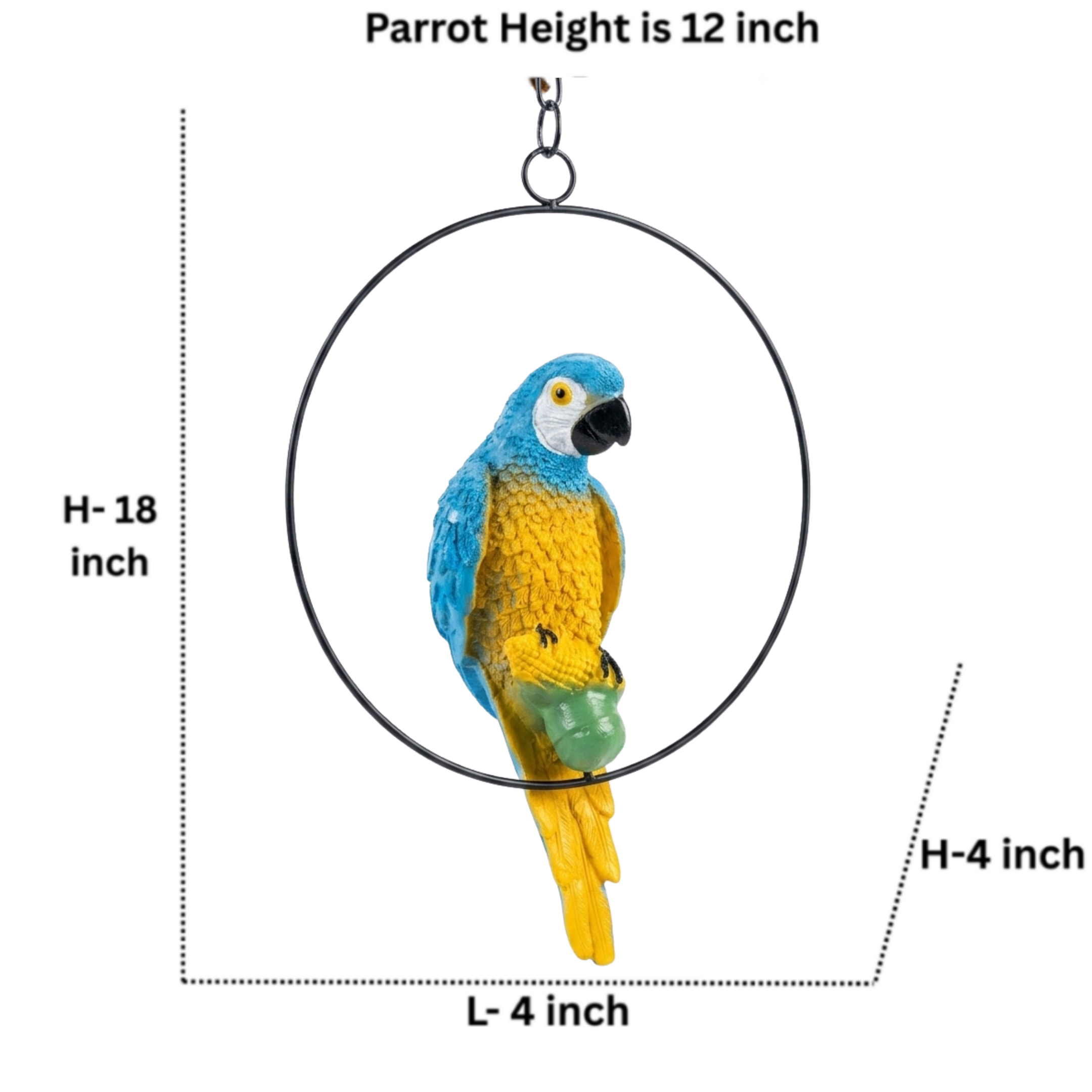 Vibrant Blue and Yellow Macaw Ring Parrot Hanging Garden Statue