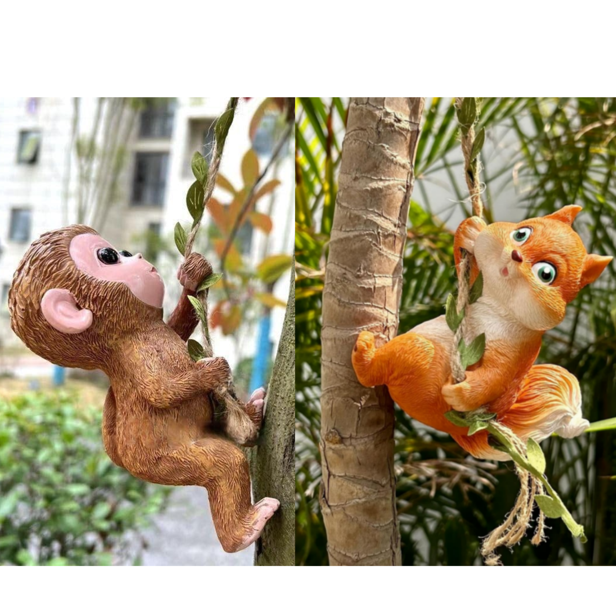 Cute Hanging Garden Ornaments - Climbing Monkey & FoxTree Hugger (Set of 2)