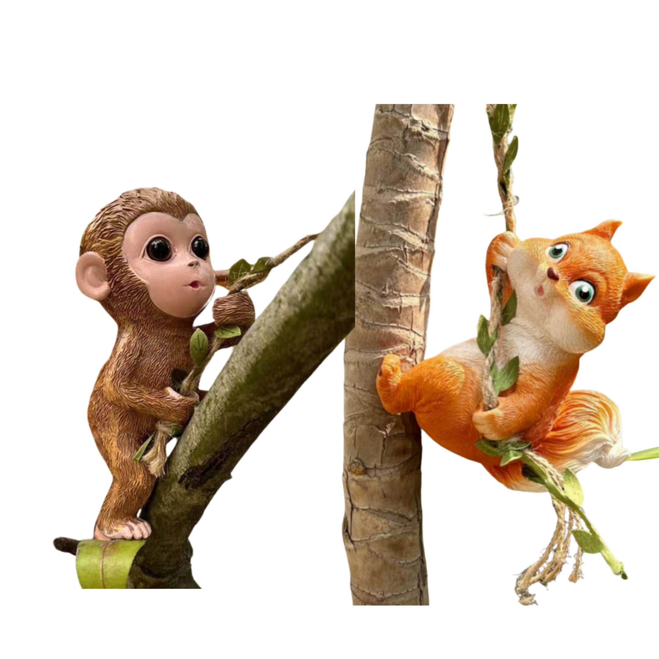 Cute Hanging Garden Ornaments - Climbing Monkey & FoxTree Hugger (Set of 2)