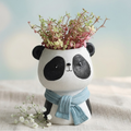 Cute Panda Resin Flower Pot - Large Animal Planter with Green Scarf (Plants not included)