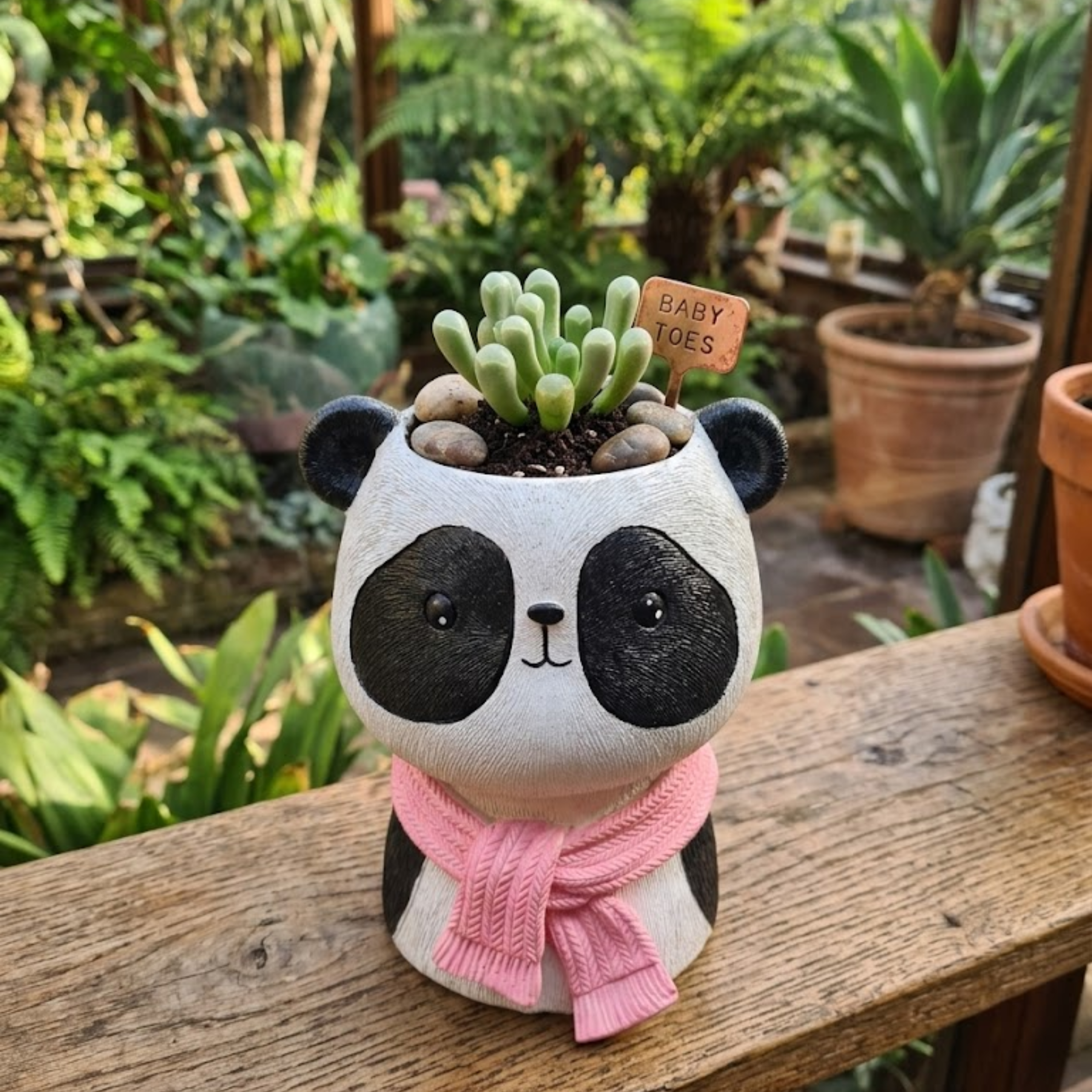 Cute Panda Animal Planter – Mini Flower Pot with Pink Scarf  (Plant not included)