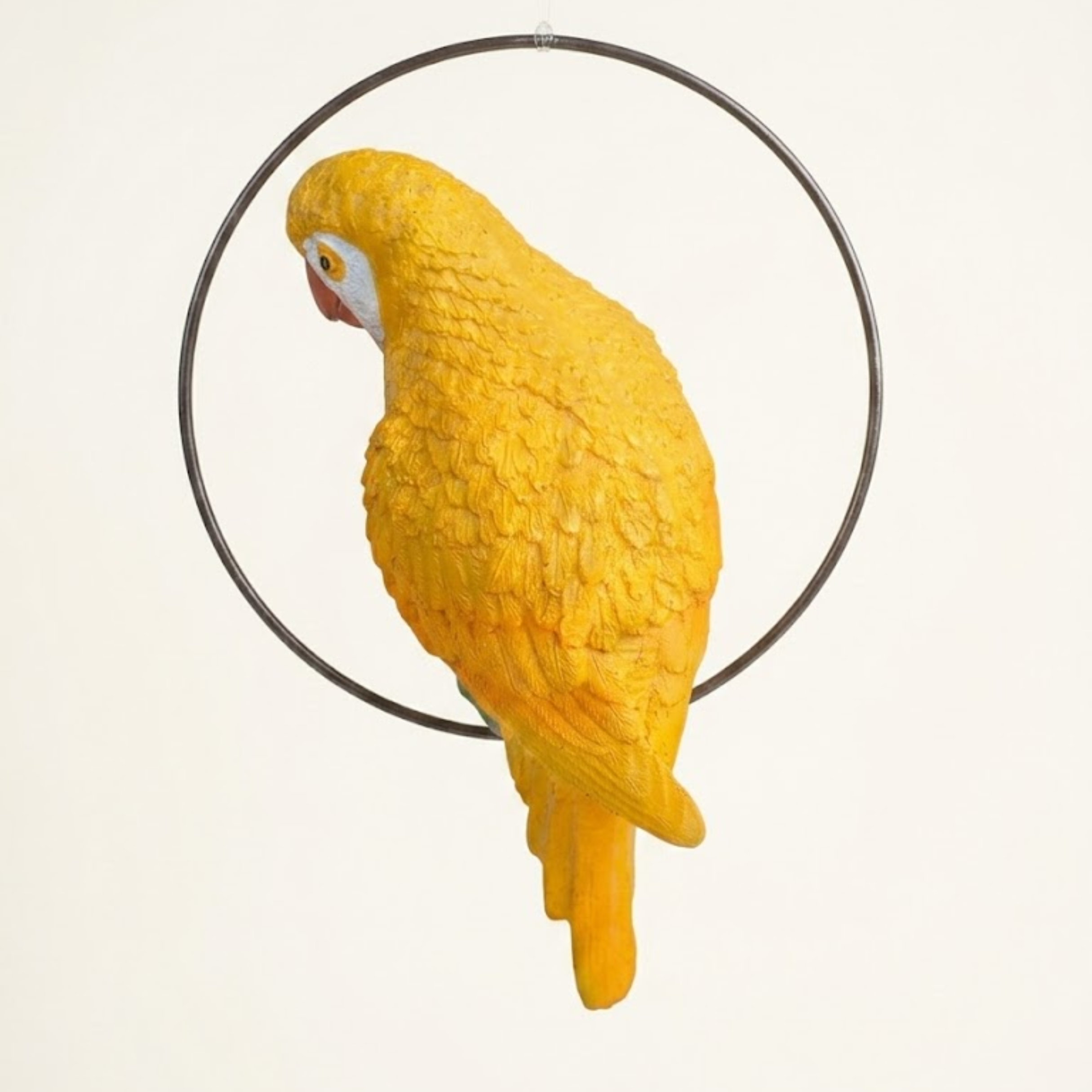 Vibrant Resin Yellow Macaw Parrot Hanging Garden Statue