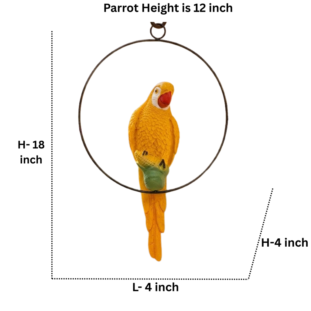 Vibrant Resin Yellow Macaw Parrot Hanging Garden Statue