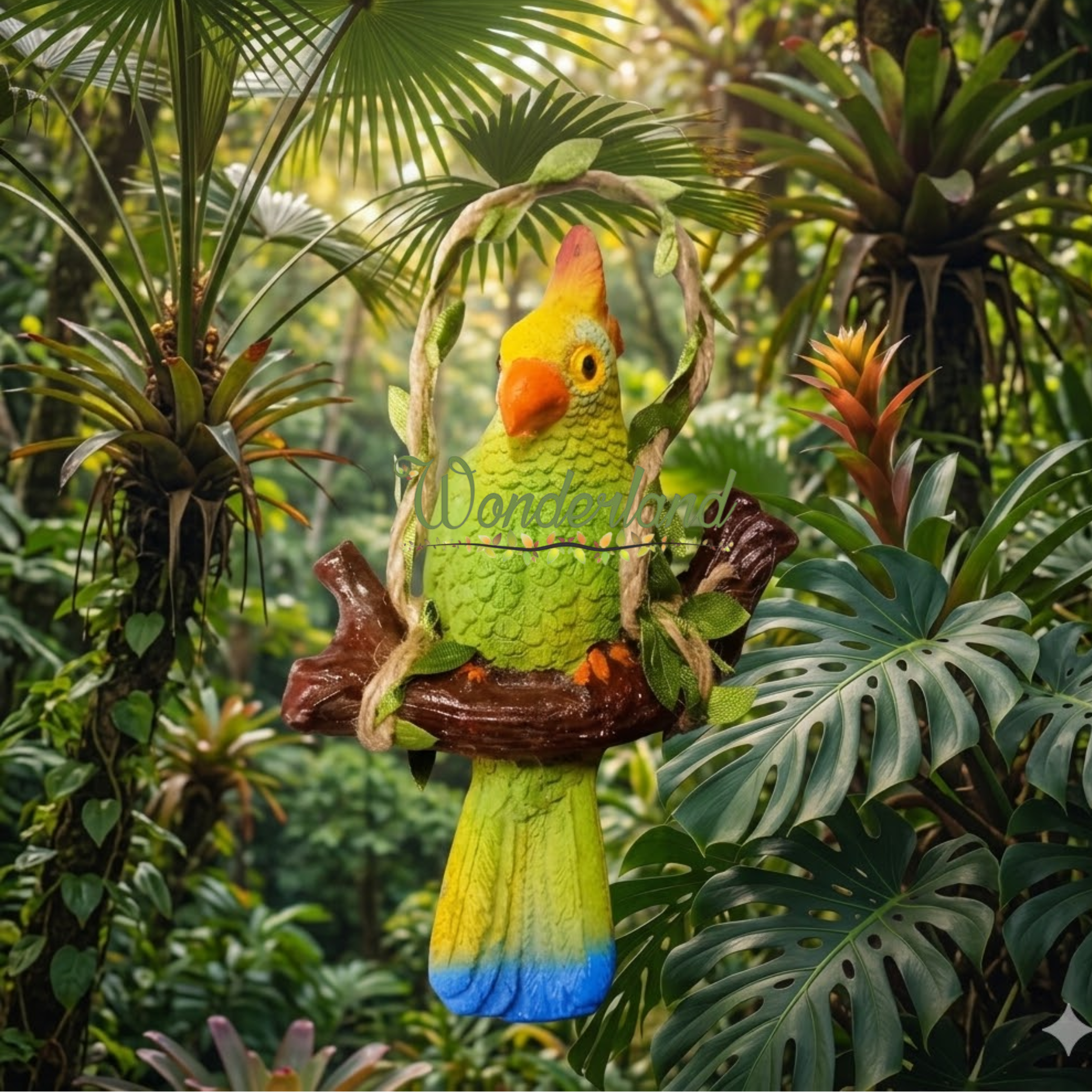 Decorative Hanging Parrot on Branch Figurine