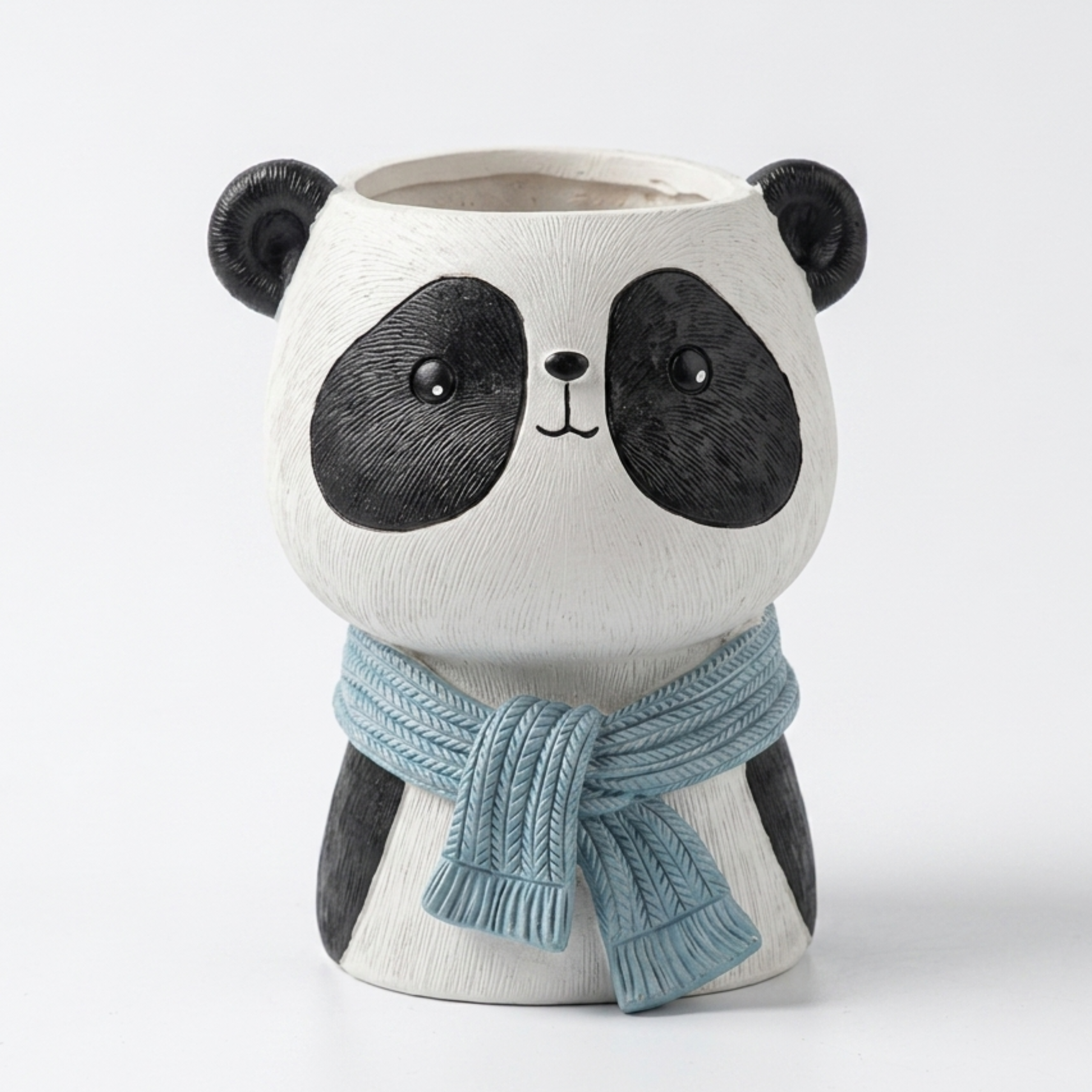 Cute Panda Resin Flower Pot - Large Animal Planter with Green Scarf (Plants not included)