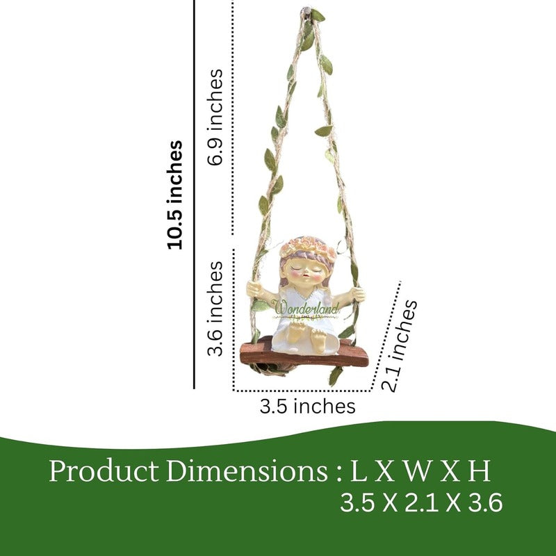Whimsical Hanging Garden Fairies on Swings – Set of 2-white &blue