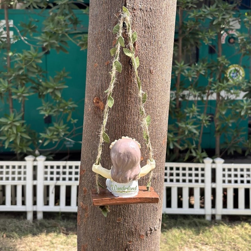 Whimsical Hanging Garden Fairies on Swings – Set of 2-white &blue